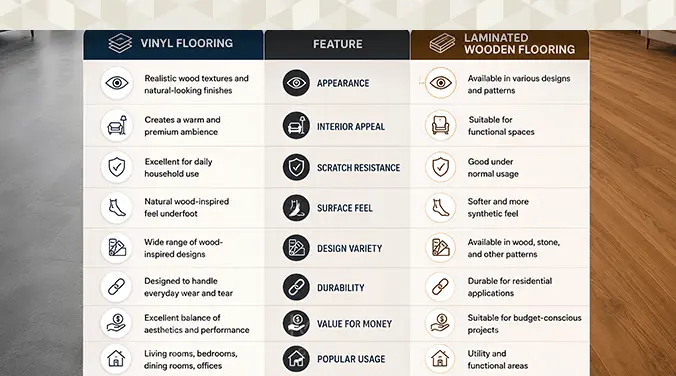 Quick comparison between vinyl flooring and laminated flooring features