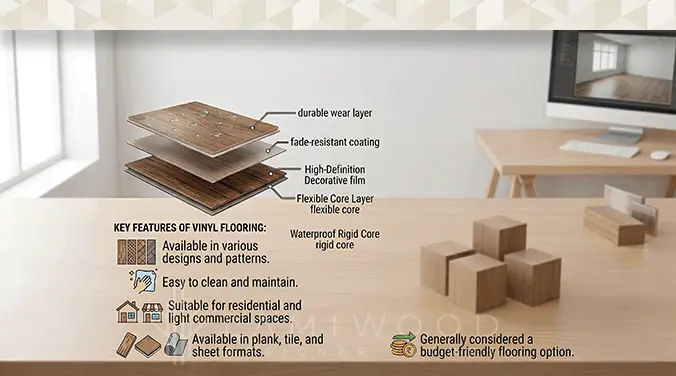 Vinyl flooring design and texture for home interiors