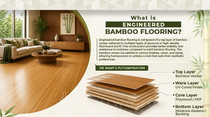 Quick feature overview of engineered bamboo flooring — covering durability, moisture resistance, scratch resistance, maintenance, and 15–25 year lifespan