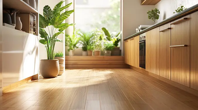 Bamboo flooring in kitchen