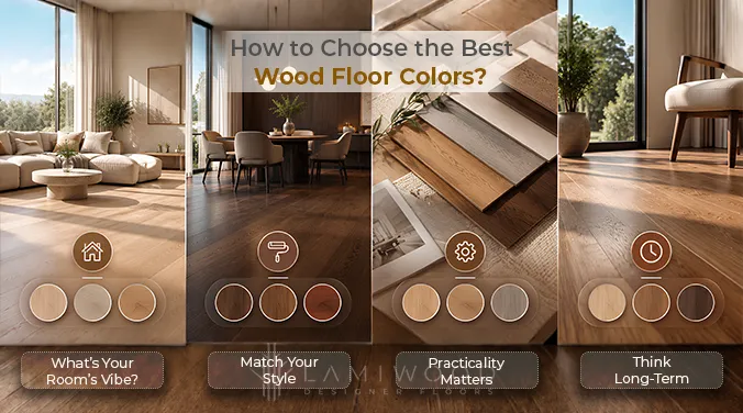 Guide to choosing wood floor colors by room ambience, decor style, practical needs and long-term preferences.