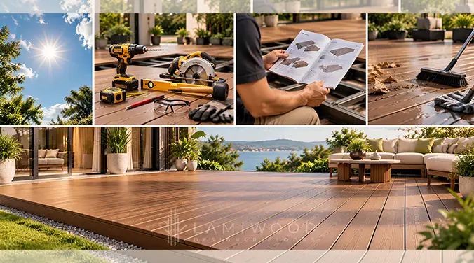 WPC decking installation tips illustrated with dry weather, tools, manufacturer instructions and routine cleaning.