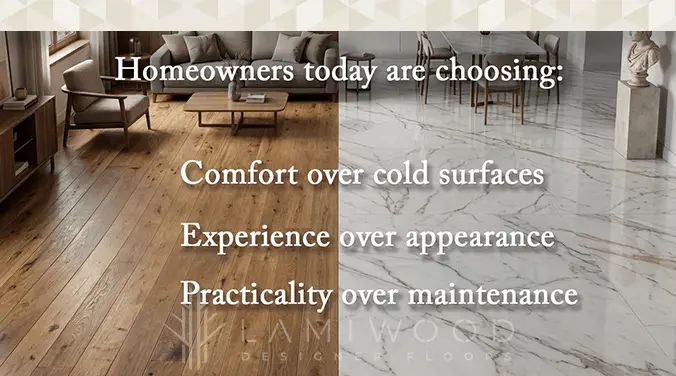 Modern living room with wooden flooring warm and comfortable design