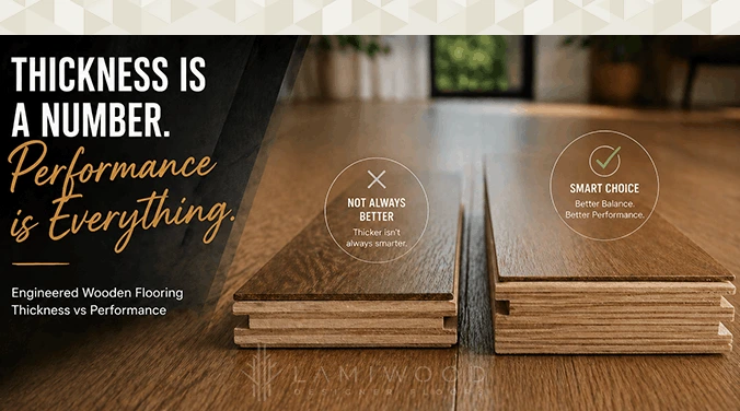 Premium engineered wooden flooring in luxury villa with stable plywood core construction