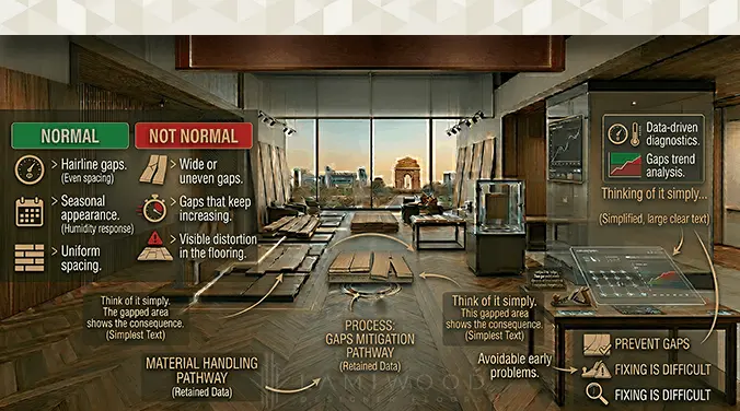 Normal vs abnormal gaps in wooden flooring — seasonal hairline gaps vs wide permanent gaps