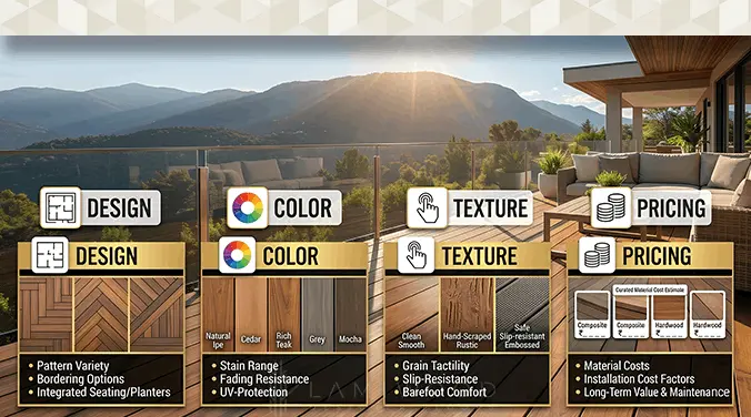 Homeowner choosing outdoor decking based on design color texture and UV protection features