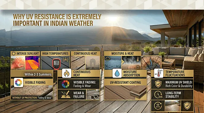 UV-resistant outdoor decking performing in harsh Indian summer heat in cities like Gurgaon and Delhi

