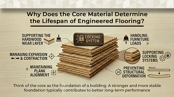Core material determining lifespan and durability of engineered wood flooring