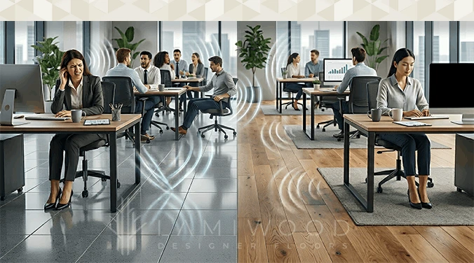 Brushed engineered wood flooring texture giving authentic hardwood feel in office