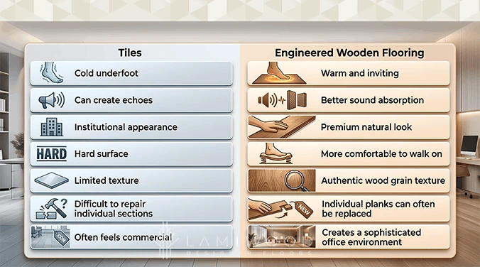 Comparison between tiles and engineered wooden flooring for offices