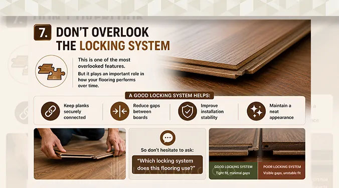 Wooden flooring plank locking system installation close-up