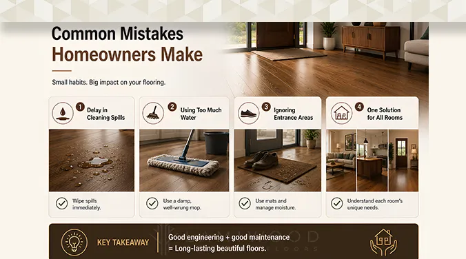 Common mistakes that reduce the life of spill resistant wooden flooring