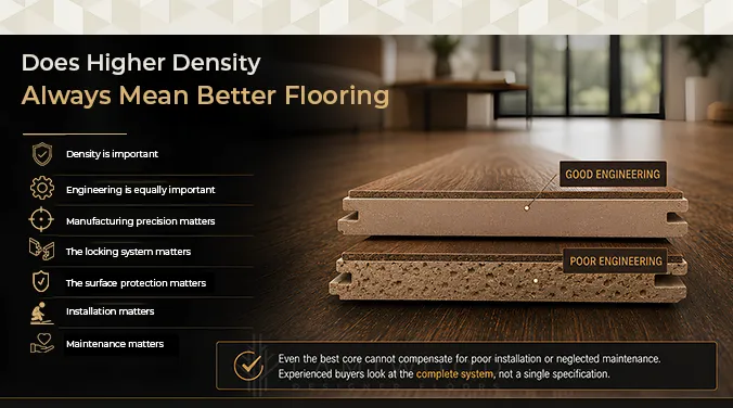 High density hybrid flooring core with engineered construction for improved durability