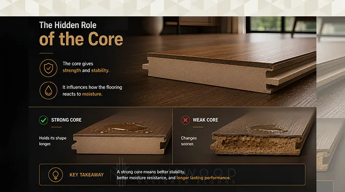 Comparison of high density flooring core and low density core in hybrid wooden flooring