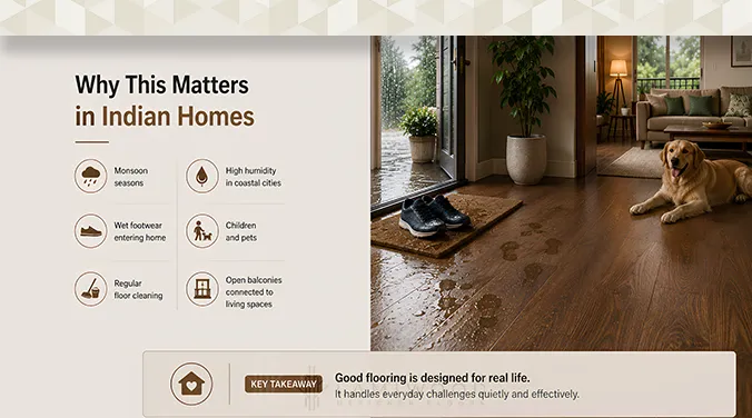 Spill resistant wooden flooring designed for Indian homes with changing weather conditions